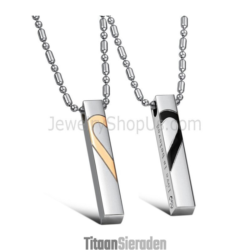 Titanium Roségoud En Zwarte Sweetheart Lovers-Hangers Met Gratis Kettingen C697 Titanium Roségoud En Zwarte Sweetheart Lovers-Hangers Met Gratis Kettingen C697