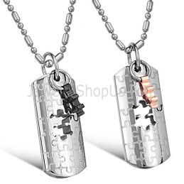 Titanium Roségoud En Zwarte Puzzelhangers Voor Geliefden Met Gratis Kettingen C625