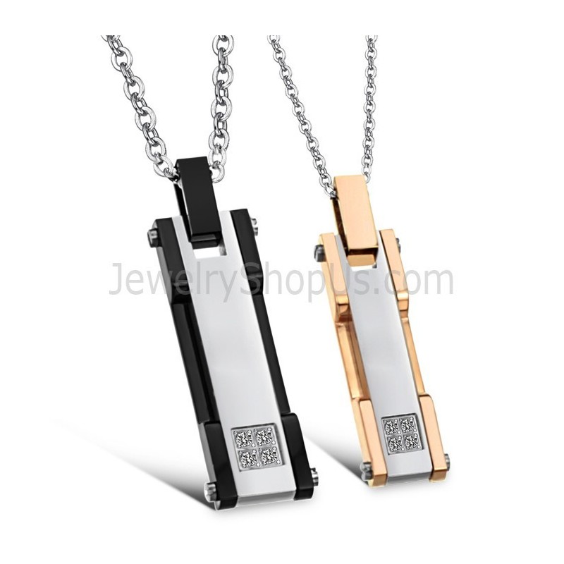 Rechthoekige Hangers Van Titanium, Roségoud En Zwart, Met Strass En Gratis Kettingen C362 Rechthoekige Hangers Van Titanium, Roségoud En Zwart, Met Strass En Gratis Kettingen C362