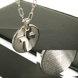 Man 2-Laags Kruis Bijbel Titanium Stalen Hanger Ketting Cadeau