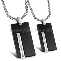 Zwarte Rechthoekige Titanium "Only Love"-Hangers Met Strass-Steentjes En Gratis Kettingen 220