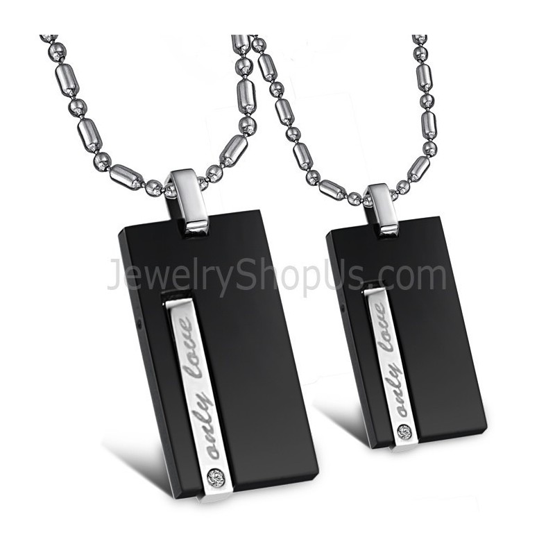 Zwarte Rechthoekige Titanium "Only Love"-Hangers Met Strass-Steentjes En Gratis Kettingen 220
