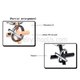 Titanium Roségoud En Zwarte Kruishangers Met Strass Steentjes En Gratis Kettingen C724