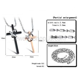 Titanium Roségoud En Zwarte Kruishangers Met Strass Steentjes En Gratis Kettingen C724