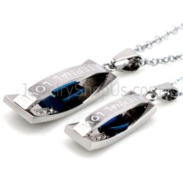 Titaniumblauwe "Eternal Love"-Hangers Met Strass-Steentjes En Gratis Kettingen C478