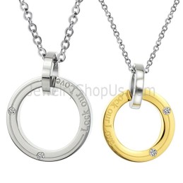 Titanium Zilveren En Gouden Ringen "Lock Our Love" Lovers-Hangers Met Diamanten En Gratis Kettingen C350