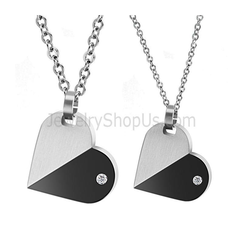 Titaniumzilveren En Zwarte Liefhebbers Draaibare Hangers Met Diamanten En Gratis Kettingen C434