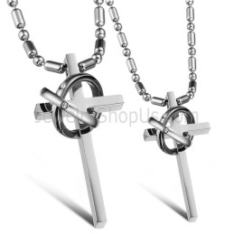 Titanium Zilveren Kruis Hangers Met Strass En Gratis Kettingen Gx724