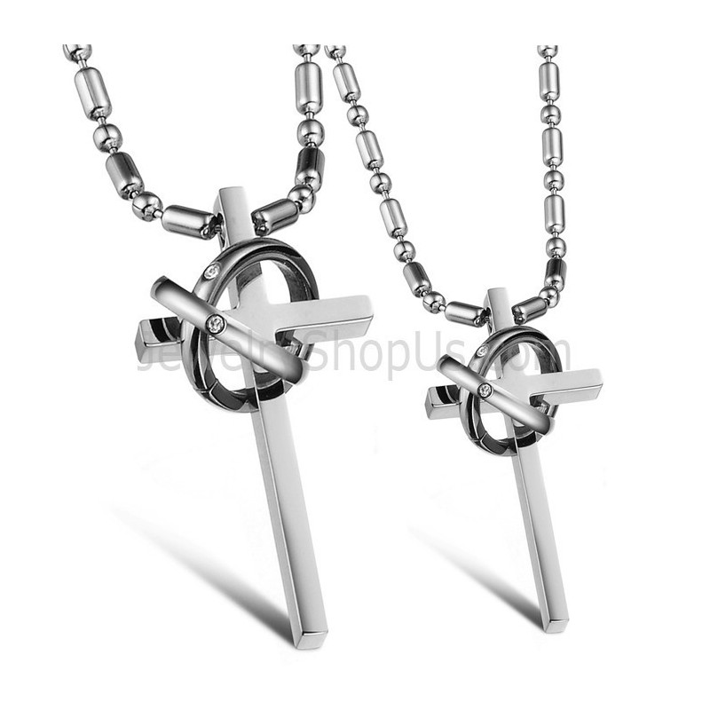 Titanium Zilveren Kruis Hangers Met Strass En Gratis Kettingen Gx724