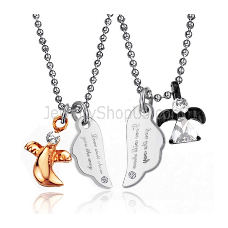 Titaniumzwart En Roségouden Hangers Met Strass-Steentjes En Gratis Kettingen C739 Titaniumzwart En Roségouden Hangers Met Strass-Steentjes En Gratis Kettingen C739