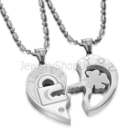 Titanium Sweetheart Sleutel En Slot Liefhebbers Hangers Met Strass En Gratis Kettingen C553