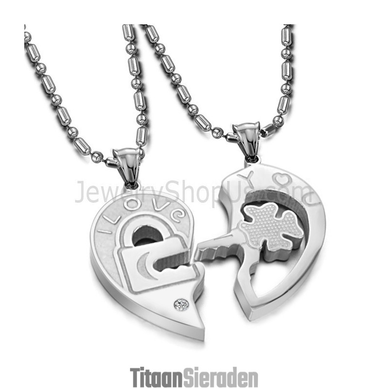 Titanium Sweetheart Sleutel En Slot Liefhebbers Hangers Met Strass En Gratis Kettingen C553 Titanium Sweetheart Sleutel En Slot Liefhebbers Hangers Met Strass En Gratis Kettingen C553
