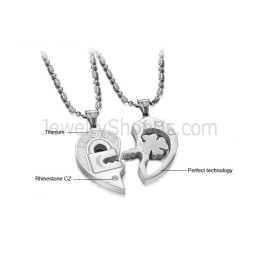 Titanium Sweetheart Sleutel En Slot Liefhebbers Hangers Met Strass En Gratis Kettingen C553