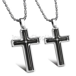 Titanium Inlay Kruishangers Met Strass Steentjes En Gratis Kettingen 116