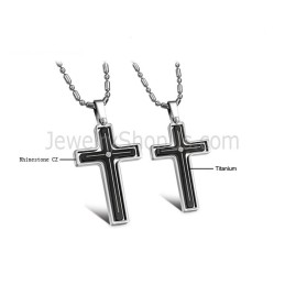 Titanium Inlay Kruishangers Met Strass Steentjes En Gratis Kettingen 116