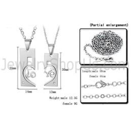Titanium Zilveren Rechthoek En Sweetheart Lovers Hangers En Diamanten En Gratis Kettingen C539