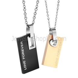 Rechthoekige Titanium Zwarte En Roségouden "Forever Love" Hangers Met Gratis Kettingen C291
