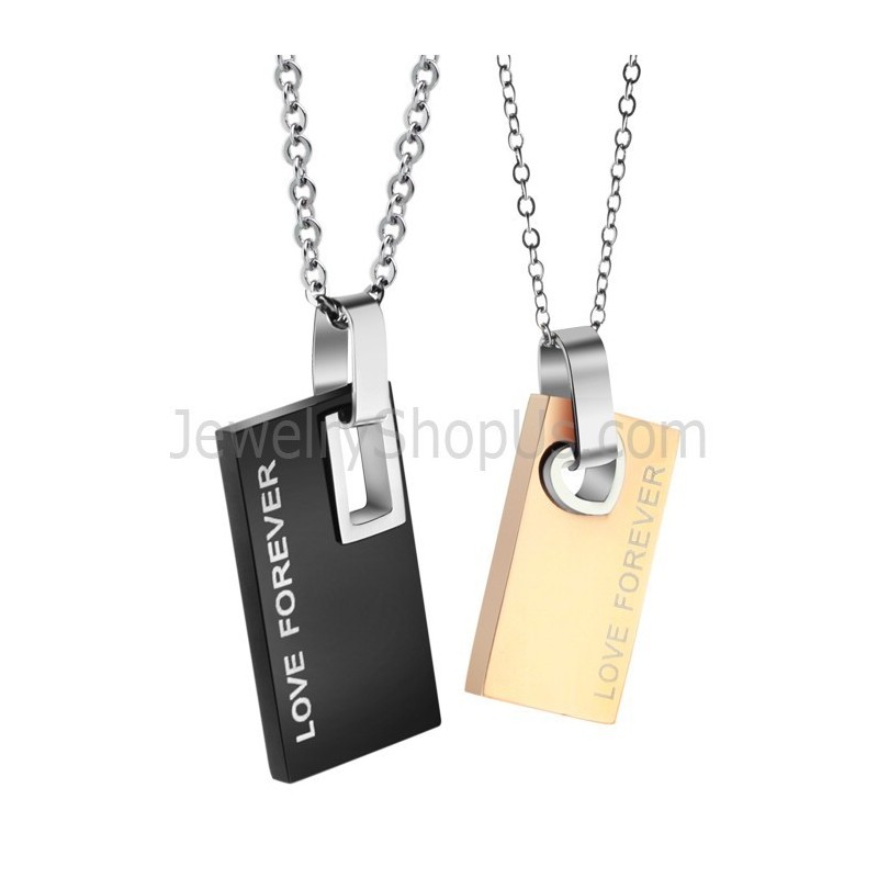 Rechthoekige Titanium Zwarte En Roségouden "Forever Love" Hangers Met Gratis Kettingen C291 Rechthoekige Titanium Zwarte En Roségouden "Forever Love" Hangers Met Gratis Kettingen C291