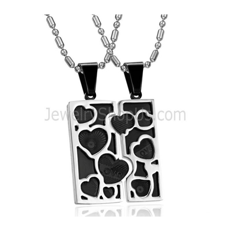 Titanium Zilver En Zwart Liefdespuzzelhangers Met Gratis Kettingen C733 Titanium Zilver En Zwart Liefdespuzzelhangers Met Gratis Kettingen C733