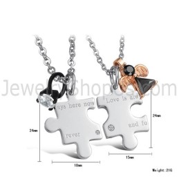 Titaniumzilveren "Love Is Always Here Now And Forever" Lovers-Hangers Met Strass-Steentjes En Gratis Kettingen C608