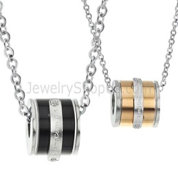 Titanium Roségouden En Zwarte Cilinder Liefhebbers Hangers Met Strass Steentjes En Gratis Kettingen 207