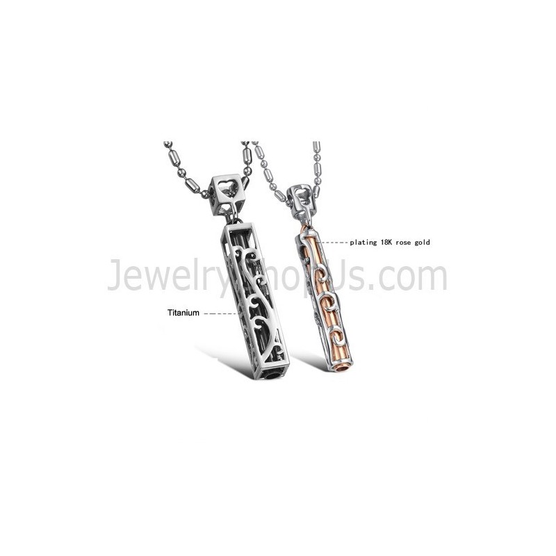 Titaniumzwart En Roségouden Holle Geliefdenhangers Met Gratis Kettingen C609