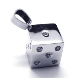 Unieke Hanger Met Edelsteen Van Puur Titanium In De Vorm Van Een Dobbelsteen