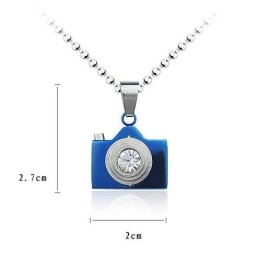 Man Blue Camera Pure Titanium Ketting Gratis Ketting