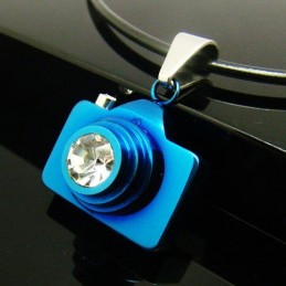 Man Blue Camera Pure Titanium Ketting Gratis Ketting