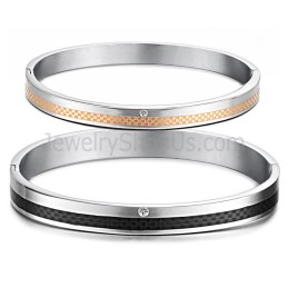 Tatanium Roségouden En Zwarte Rasterpaar-Bangles Met Strass-Steentjes C746