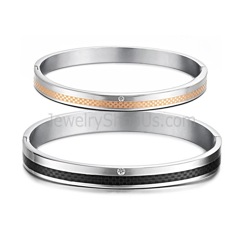 Tatanium Roségouden En Zwarte Rasterpaar-Bangles Met Strass-Steentjes C746 Tatanium Roségouden En Zwarte Rasterpaar-Bangles Met Strass-Steentjes C746