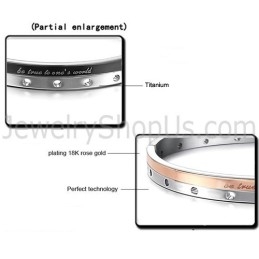 Tatanium Roségoud En Zwarte "Be True To One'S World" Armbanden Voor Koppels Met Ronde Gaten C868