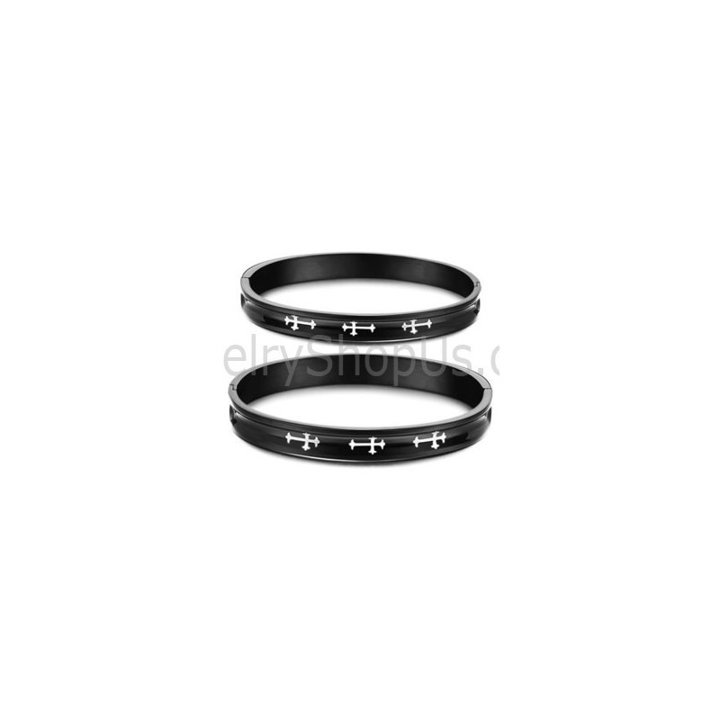 Tatanium Zwarte Armbanden Voor Koppels Met Wit Kruis C747 Tatanium Zwarte Armbanden Voor Koppels Met Wit Kruis C747