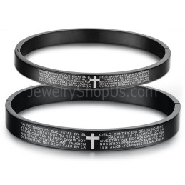 Tatanium Black Cross Couple Bangles Met Wit Kruis C848