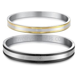 Tatanium Zwart En Goud "True Love Forever" Koppel Armbanden Met Strass Steentjes C875