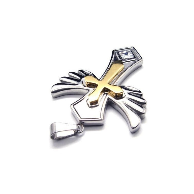Hoekvleugel Gouden Kruis Titanium Stalen Hanger Gratis Ketting Hoekvleugel Gouden Kruis Titanium Stalen Hanger Gratis Ketting