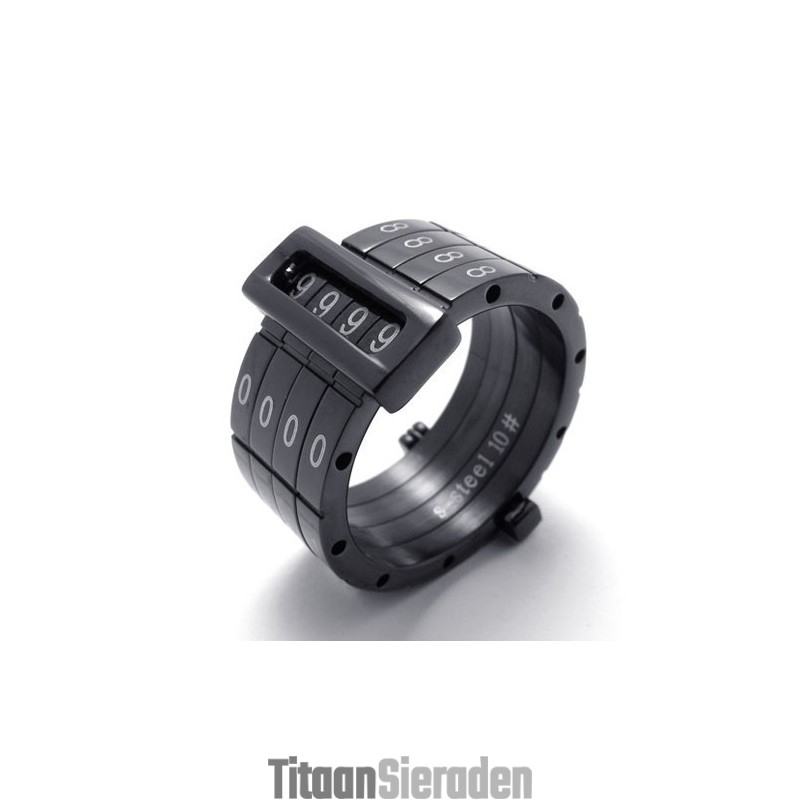 Zwarte Puzzle Code Lovers Titanium Ring Zwarte Puzzle Code Lovers Titanium Ring