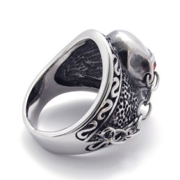 Schedel Met Rode Diamant Titanium Ring