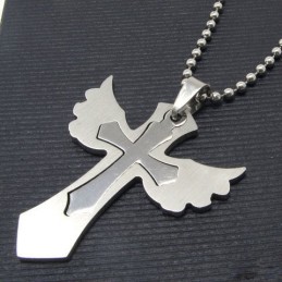 Man 2-Laags Vleugelkruis Puur Titanium Kruis Ketting Hanger