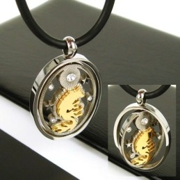 Man Spinner Gouden Wolf Gemstone-Puur Titanium Hanger Ketting