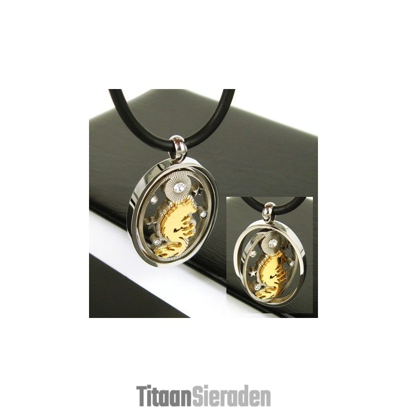 Man Spinner Gouden Wolf Gemstone-Puur Titanium Hanger Ketting Man Spinner Gouden Wolf Gemstone-Puur Titanium Hanger Ketting