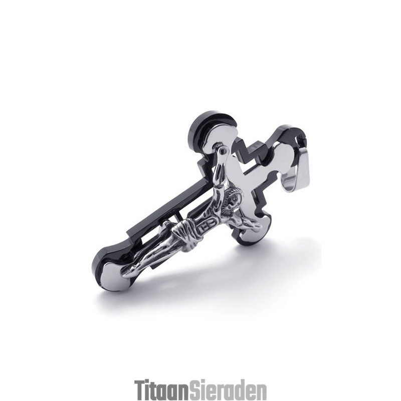 Jezus Zwarte Titanium Kruis Hanger Jezus Zwarte Titanium Kruis Hanger