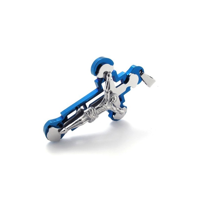 Jezus Blauwe Titanium Kruis Hanger Jezus Blauwe Titanium Kruis Hanger