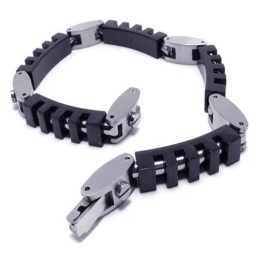Heren Jongens Zwarte Zilveren Pure Titanium Bedelarmband