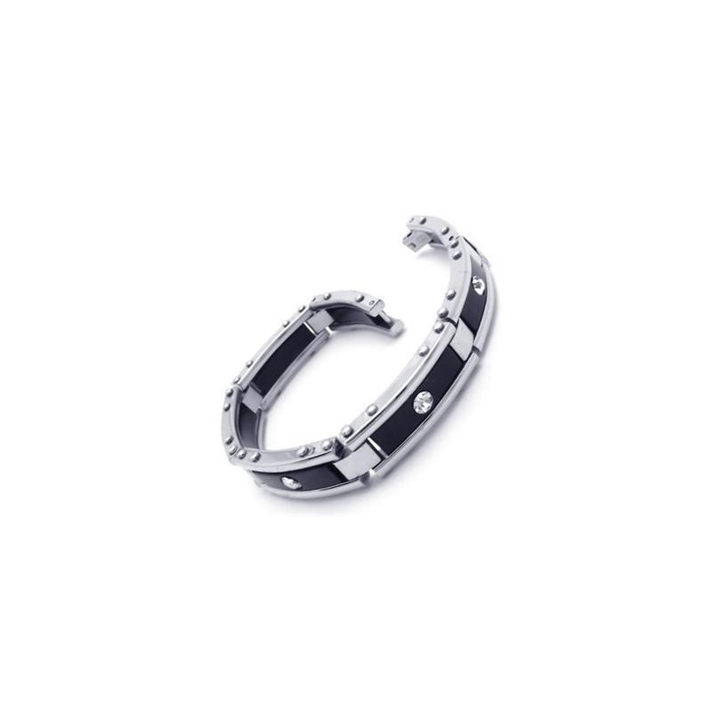 Heren Zwarte Zilveren Pure Titanium Armband Rubberen Bangle Heren Zwarte Zilveren Pure Titanium Armband Rubberen Bangle