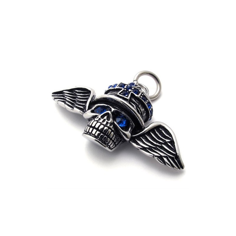 Wings Skull Blauwe Diamant Titanium Hanger