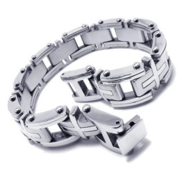 Heren Jongens Zilveren Pure Titanium Bedel Kruis Armband