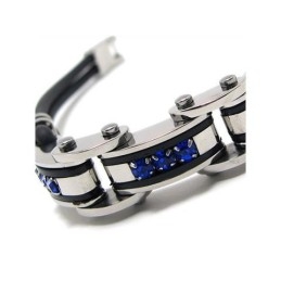 Heren Blauw Zwart Zilver Puur Titanium Rubberen Armband