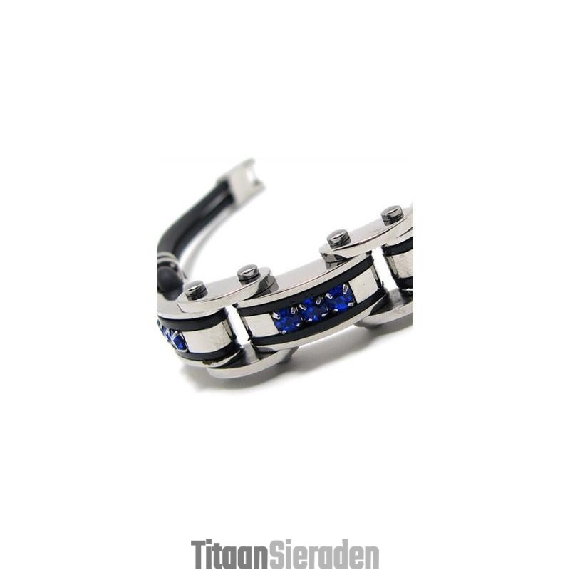Heren Blauw Zwart Zilver Puur Titanium Rubberen Armband