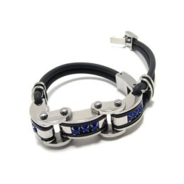 Heren Blauw Zwart Zilver Puur Titanium Rubberen Armband